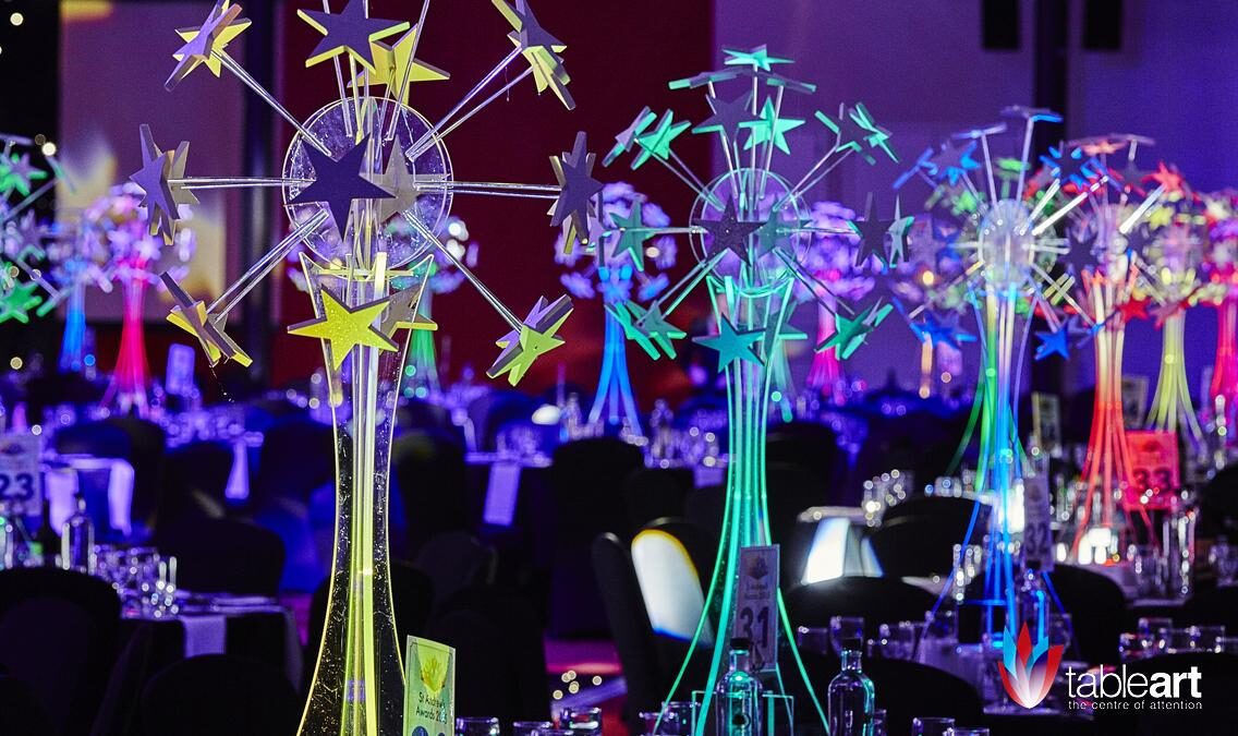 Star Globe awards lit table centrepiece